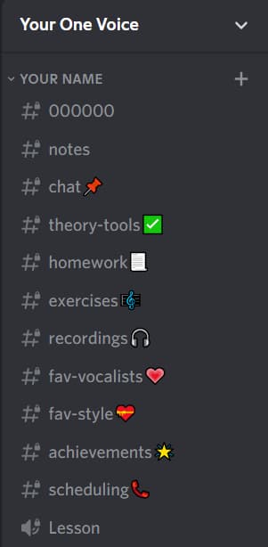 Your One Voice discord server channel structure